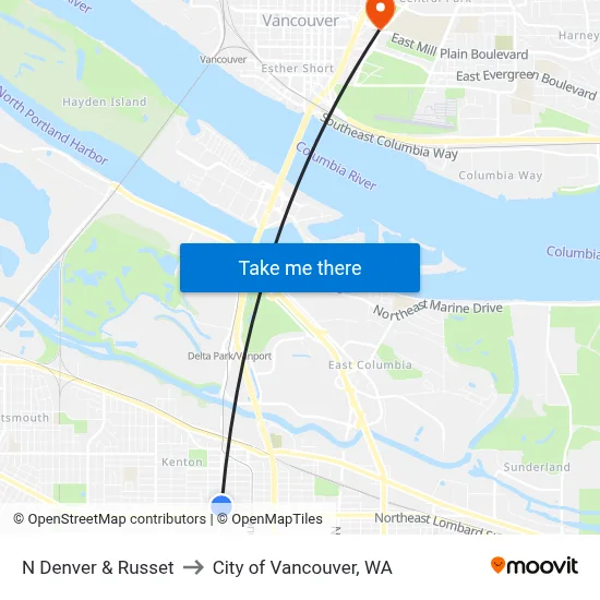 N Denver & Russet to City of Vancouver, WA map