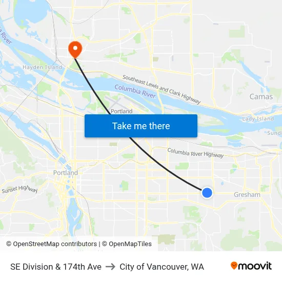 SE Division & 174th Ave to City of Vancouver, WA map