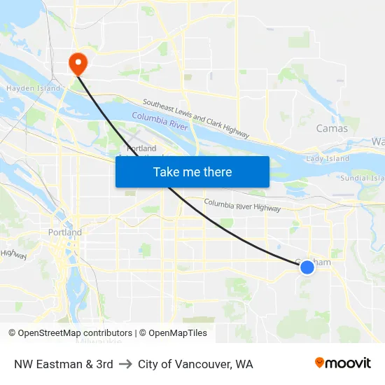 NW Eastman & 3rd to City of Vancouver, WA map