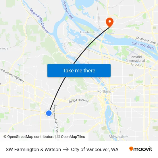 SW Farmington & Watson to City of Vancouver, WA map