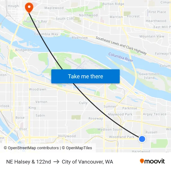 NE Halsey & 122nd to City of Vancouver, WA map