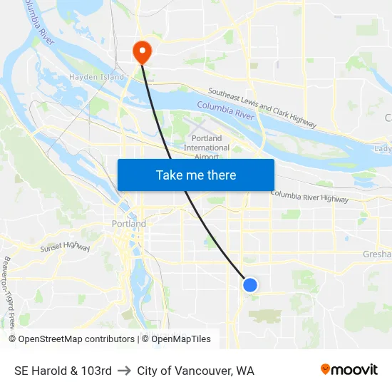SE Harold & 103rd to City of Vancouver, WA map