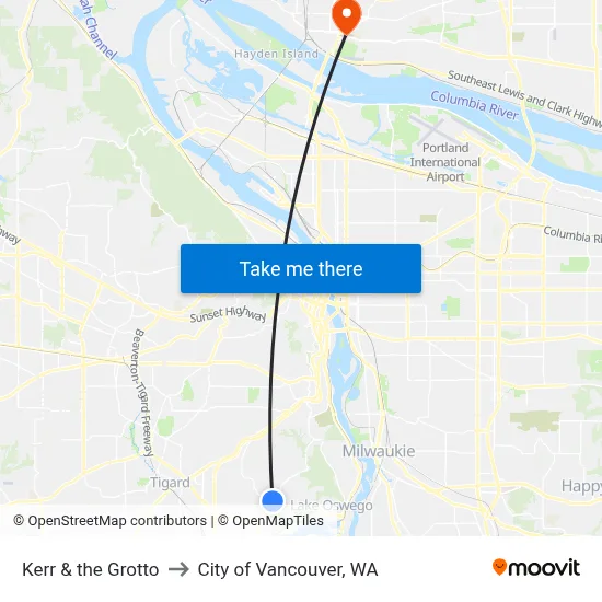 Kerr & the Grotto to City of Vancouver, WA map