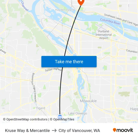 Kruse Way & Mercantile to City of Vancouver, WA map