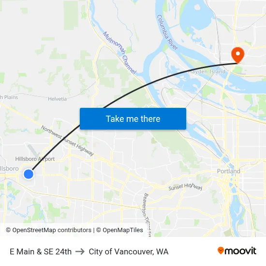 E Main & SE 24th to City of Vancouver, WA map