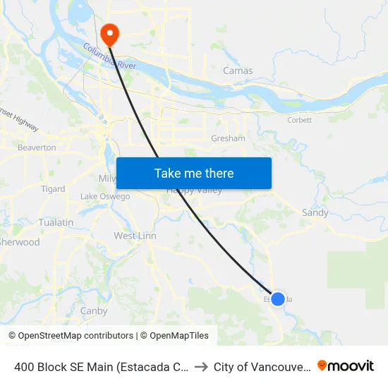 400 Block SE Main (Estacada City Hall) to City of Vancouver, WA map