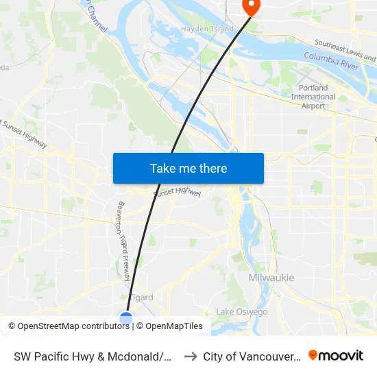 SW Pacific Hwy & Mcdonald/Gaarde to City of Vancouver, WA map