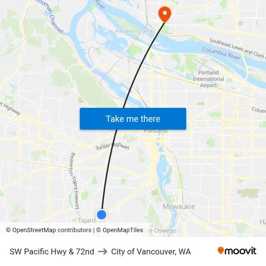 SW Pacific Hwy & 72nd to City of Vancouver, WA map