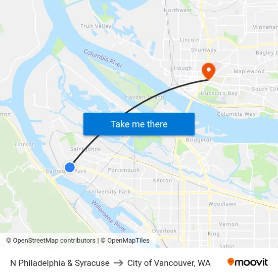 N Philadelphia & Syracuse to City of Vancouver, WA map