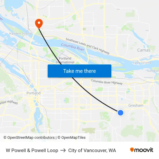W Powell & Powell Loop to City of Vancouver, WA map