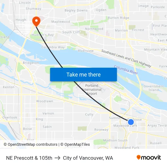 NE Prescott & 105th to City of Vancouver, WA map