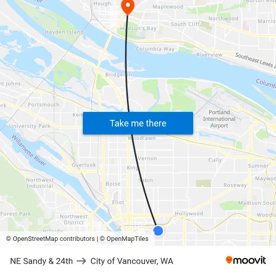 NE Sandy & 24th to City of Vancouver, WA map