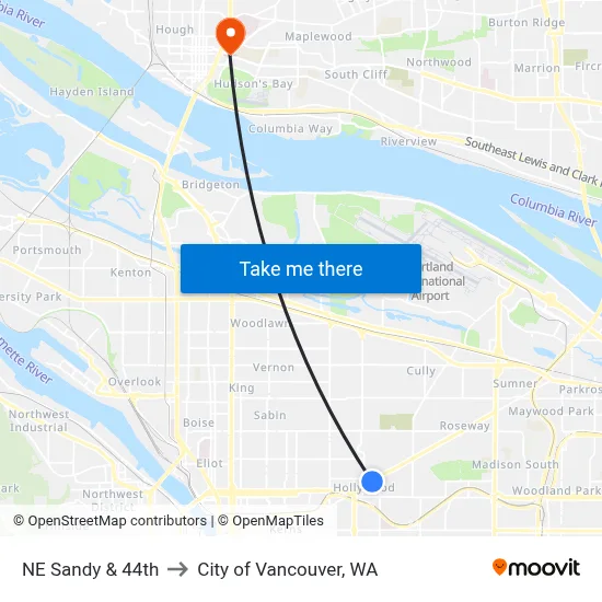 NE Sandy & 44th to City of Vancouver, WA map
