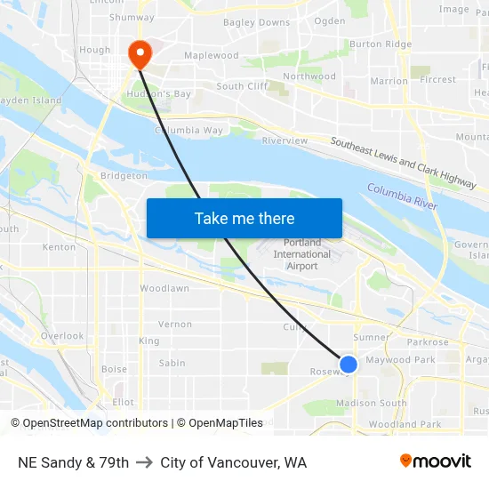 NE Sandy & 79th to City of Vancouver, WA map