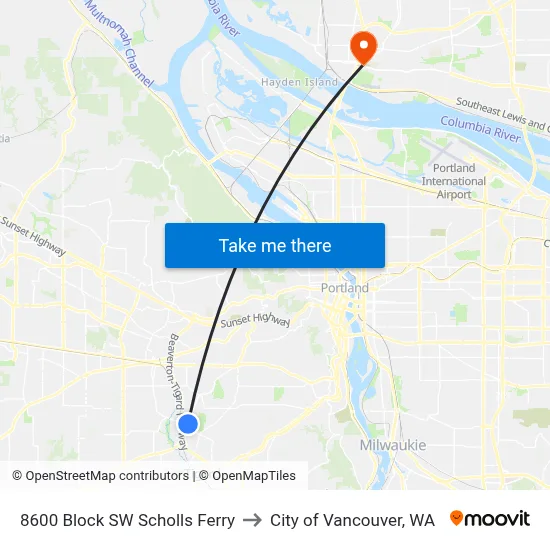 8600 Block SW Scholls Ferry to City of Vancouver, WA map