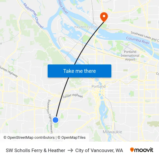 SW Scholls Ferry & Heather to City of Vancouver, WA map