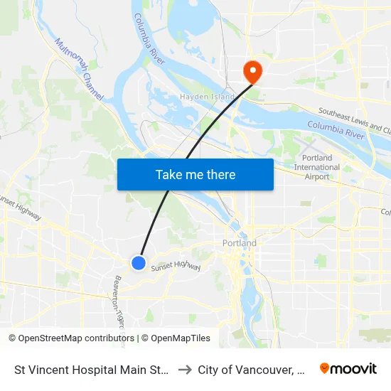 St Vincent Hospital Main Stop to City of Vancouver, WA map