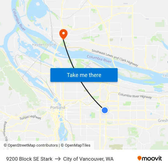 9200 Block SE Stark to City of Vancouver, WA map