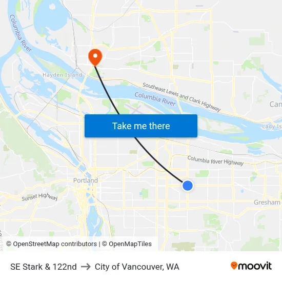 SE Stark & 122nd to City of Vancouver, WA map