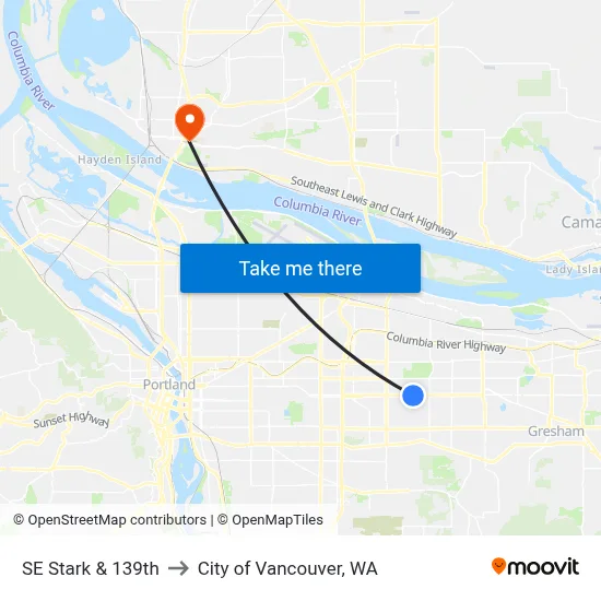 SE Stark & 139th to City of Vancouver, WA map