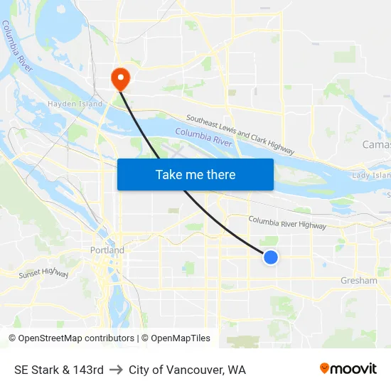 SE Stark & 143rd to City of Vancouver, WA map