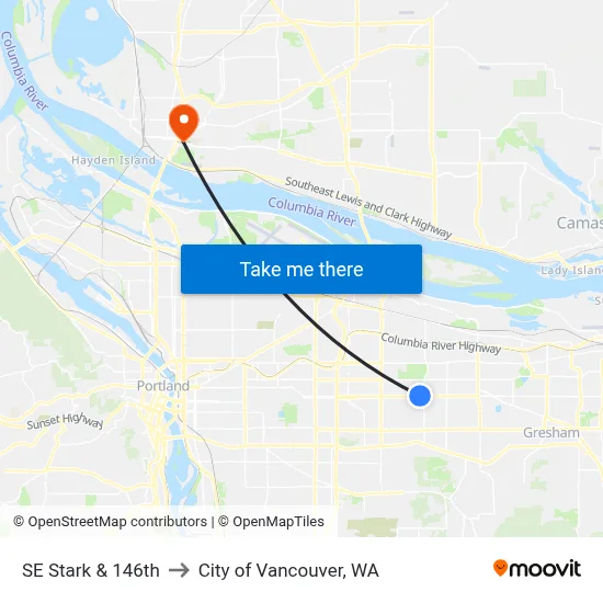 SE Stark & 146th to City of Vancouver, WA map
