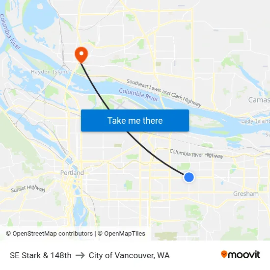 SE Stark & 148th to City of Vancouver, WA map