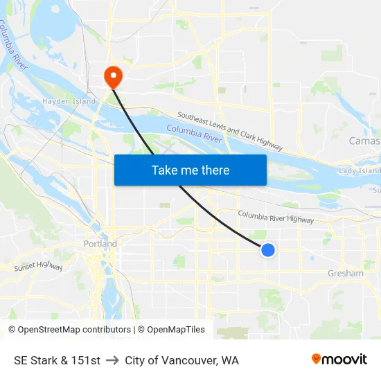 SE Stark & 151st to City of Vancouver, WA map