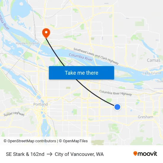 SE Stark & 162nd to City of Vancouver, WA map