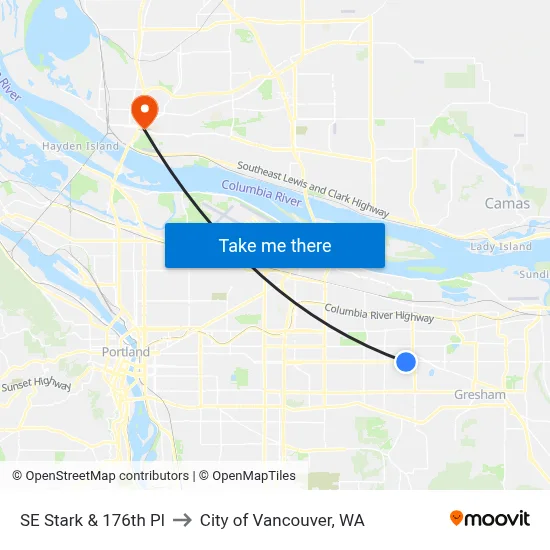 SE Stark & 176th Pl to City of Vancouver, WA map