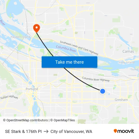 SE Stark & 176th Pl to City of Vancouver, WA map