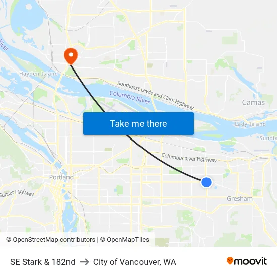 SE Stark & 182nd to City of Vancouver, WA map