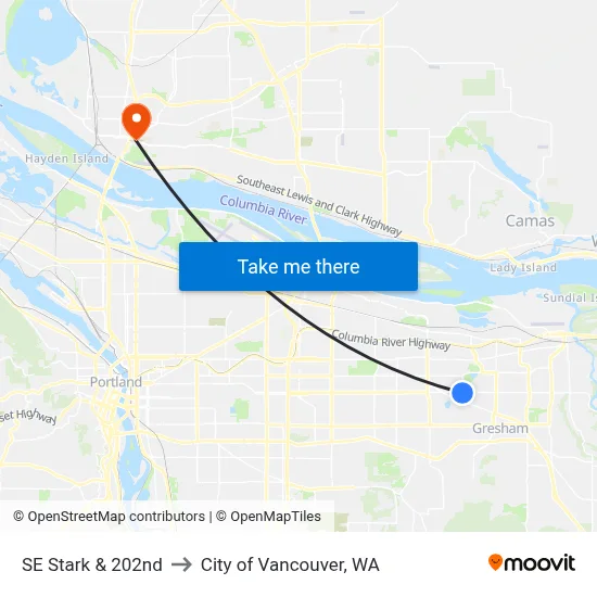 SE Stark & 202nd to City of Vancouver, WA map