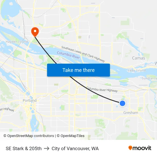 SE Stark & 205th to City of Vancouver, WA map