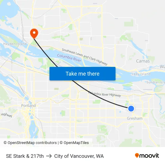 SE Stark & 217th to City of Vancouver, WA map