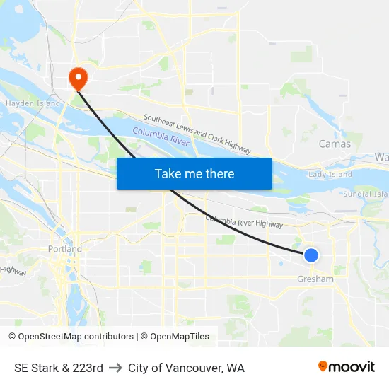 SE Stark & 223rd to City of Vancouver, WA map
