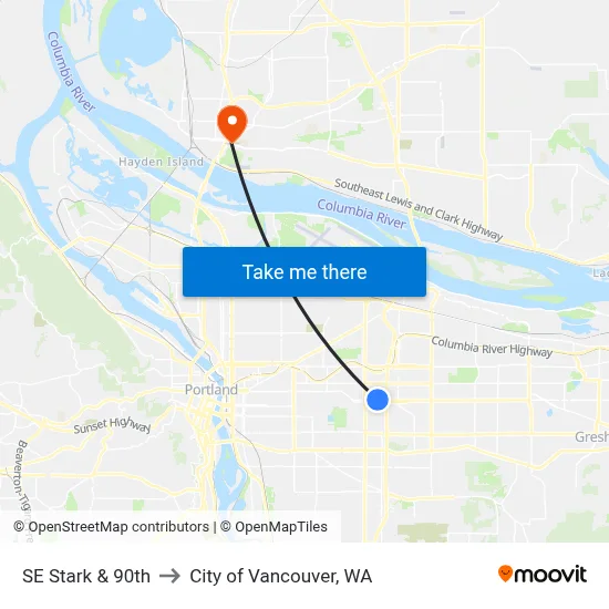 SE Stark & 90th to City of Vancouver, WA map