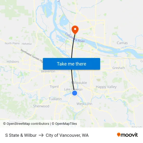 S State & Wilbur to City of Vancouver, WA map