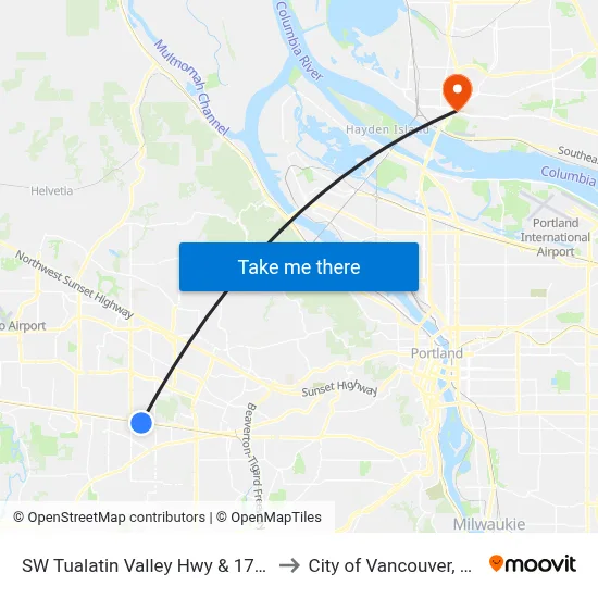SW Tualatin Valley Hwy & 178th to City of Vancouver, WA map