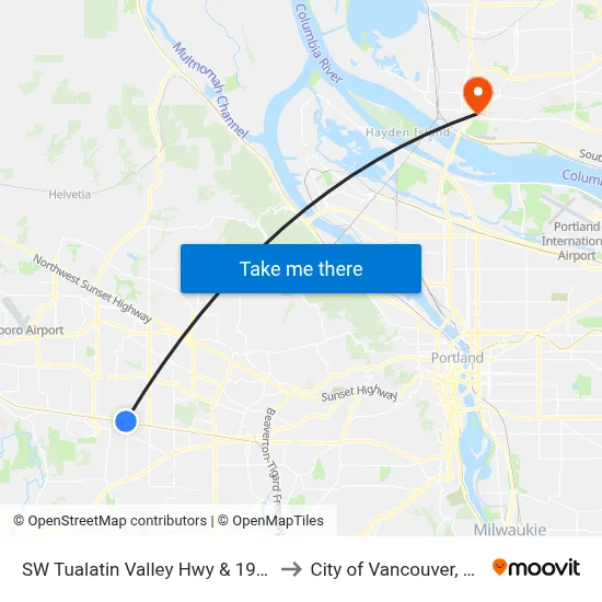SW Tualatin Valley Hwy & 198th to City of Vancouver, WA map