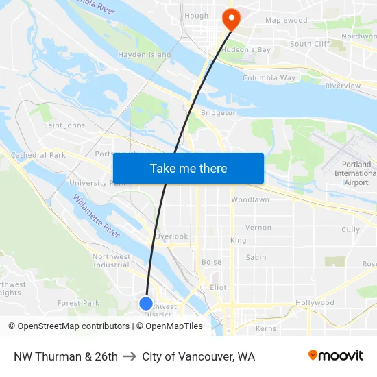 NW Thurman & 26th to City of Vancouver, WA map