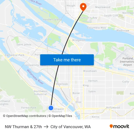 NW Thurman & 27th to City of Vancouver, WA map