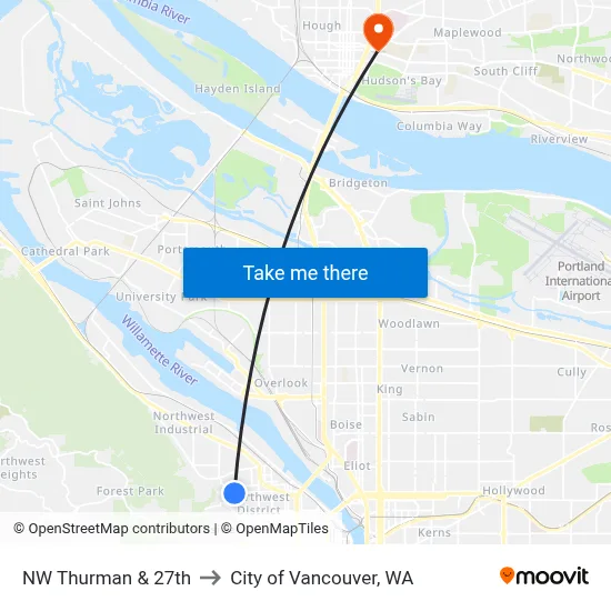 NW Thurman & 27th to City of Vancouver, WA map