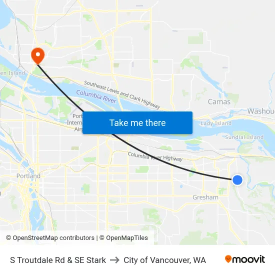 S Troutdale Rd & SE Stark to City of Vancouver, WA map