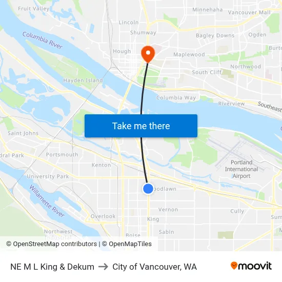 NE M L King & Dekum to City of Vancouver, WA map