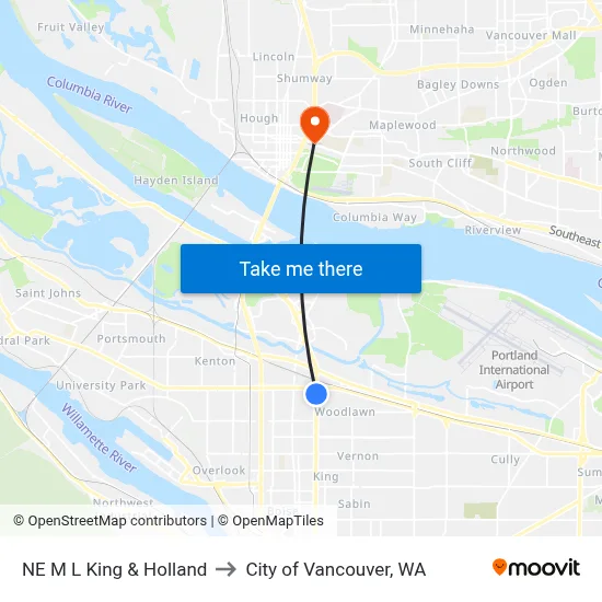 NE M L King & Holland to City of Vancouver, WA map