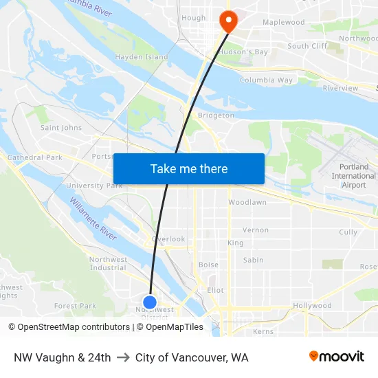 NW Vaughn & 24th to City of Vancouver, WA map