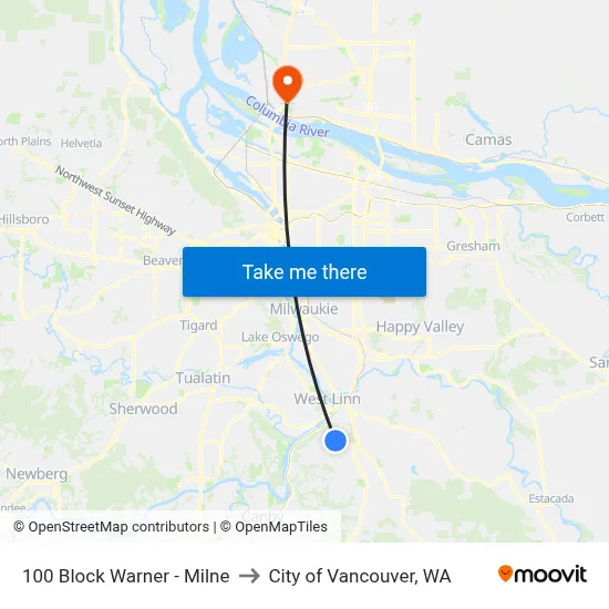 100 Block Warner - Milne to City of Vancouver, WA map