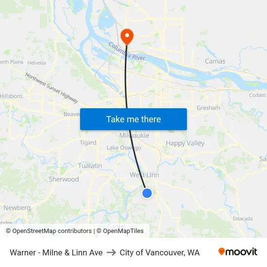 Warner - Milne & Linn Ave to City of Vancouver, WA map