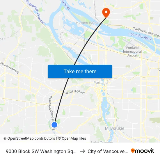 9000 Block SW Washington Square Rd to City of Vancouver, WA map